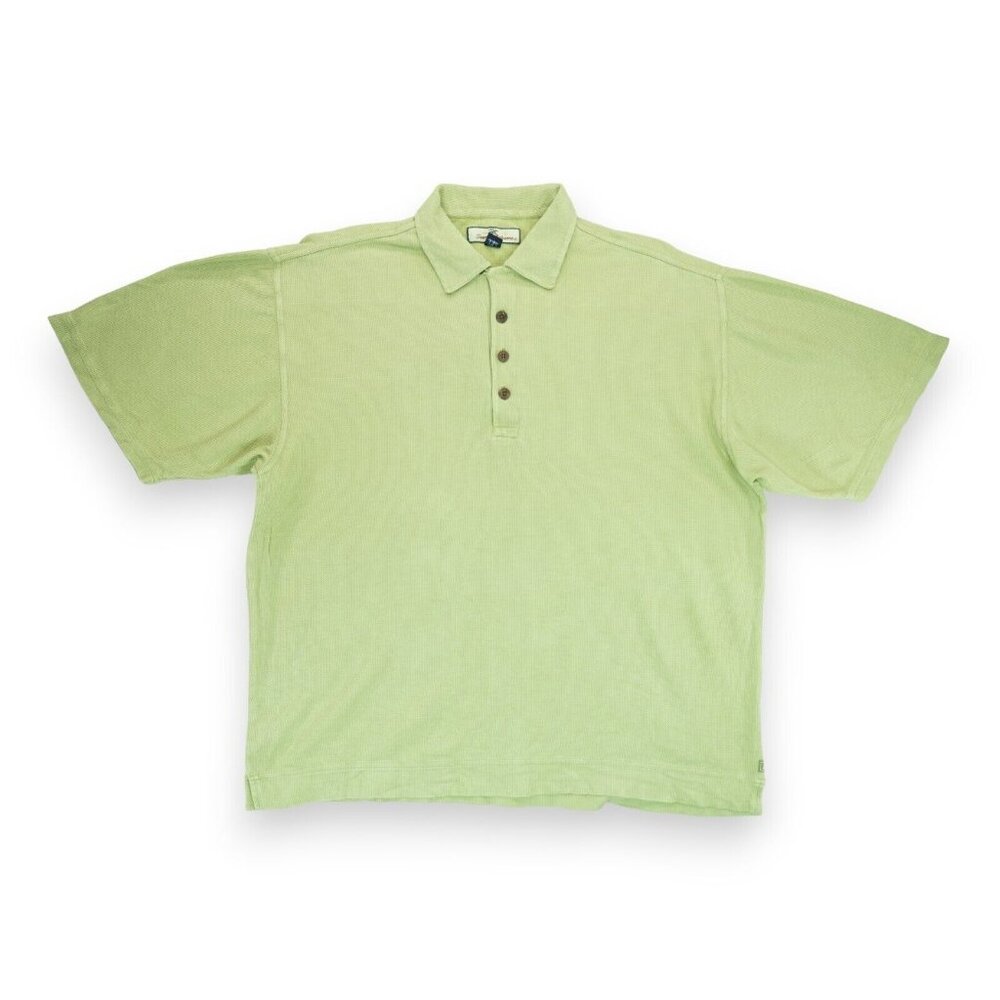 Tommy Bahama Shirt Mens Large Green Polo Short Sleeve Silk Cotton Blend Golf